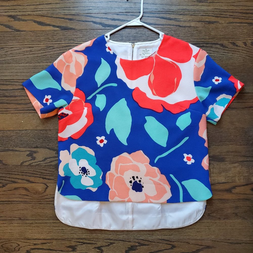 Kate Spade Multi Flower Stripe Ramona Top Size 8